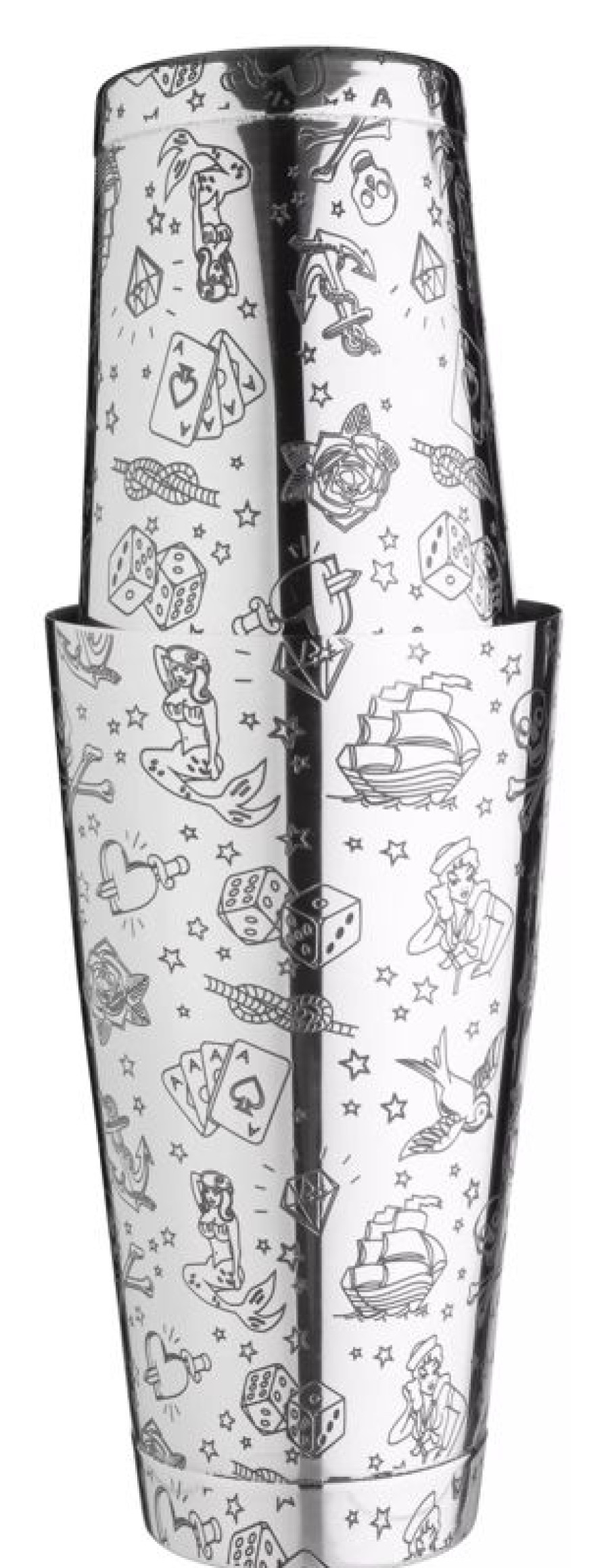 Barzubehor Barstuff Tin In Tin Shaker | Tin In Tin Shaker Tattoo, Gewichtet, Urban Bar - Edelstahl (750Ml)