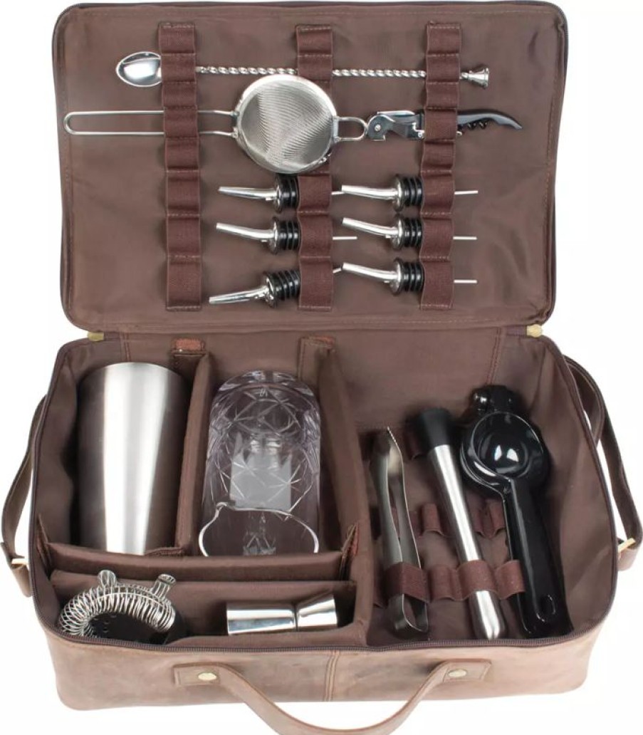 Barzubehor Barstuff Cocktail Sets | Bartasche Aus Leder, Braun, Prime Bar - Mit Barzubehu00F6R (Basic)