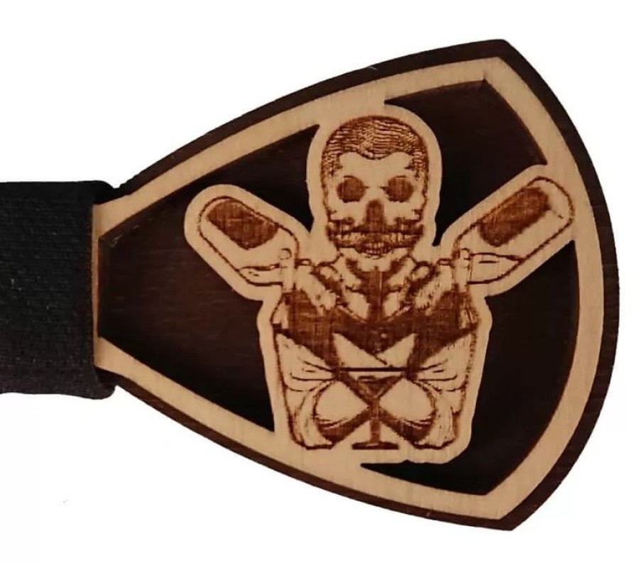 Servicepersonal Barstuff Kleidung & Co. | Holzfliege Barstuff, Motiv Bartender Skull - 12Cm