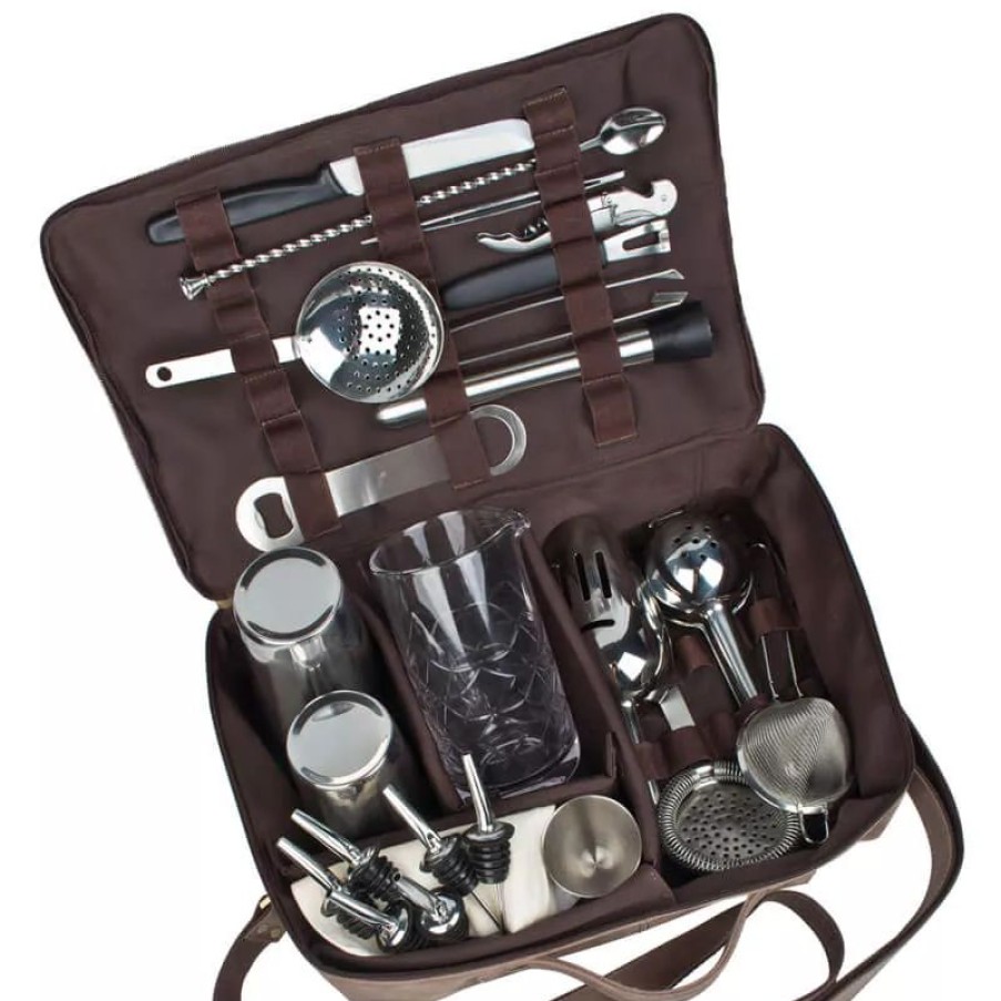 Barzubehor Barstuff Cocktail Sets | Bartasche Aus Leder, Braun, Prime Bar - Mit Barzubehu00F6R (Tin In Tin)