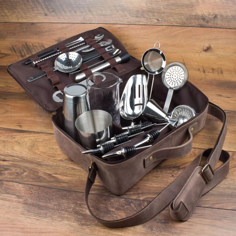 Barzubehor Barstuff Cocktail Sets | Bartasche Aus Leder, Braun, Prime Bar - Mit Barzubehu00F6R (Tin In Tin)