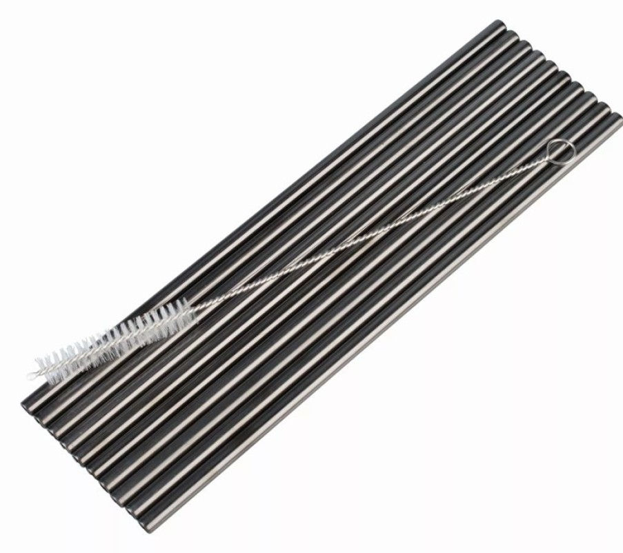 Verbrauchsartikel Barstuff Metalltrinkhalme | Trinkhalme, Edelstahl (6X215Mm), Schwarz Gmb - 10 Stk.-Set Mit Reinigungsbu00Fcrste