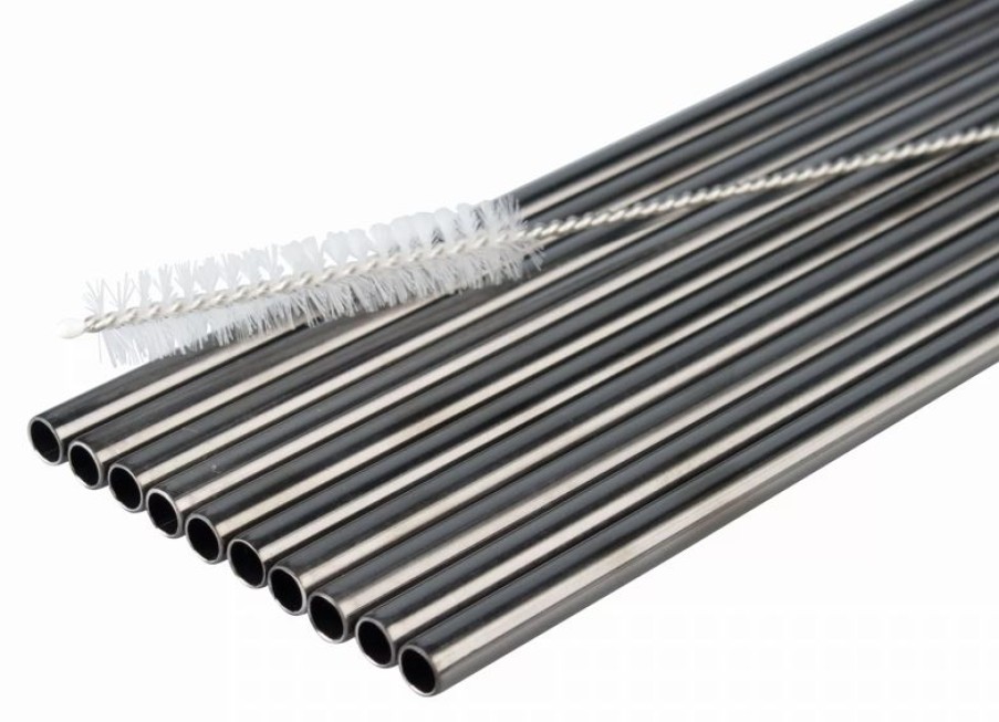 Verbrauchsartikel Barstuff Metalltrinkhalme | Trinkhalme, Edelstahl (6X215Mm), Schwarz Gmb - 10 Stk.-Set Mit Reinigungsbu00Fcrste