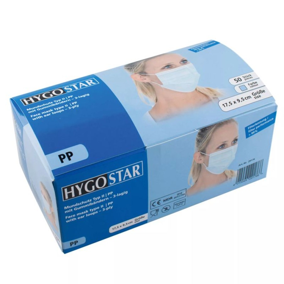 Servicepersonal Barstuff Reinigungszubehor & Hygiene | Mundschutz Op -Maske, 3 Lagig, Typ Ii (99%), Pp - Blau (50 Stk.)