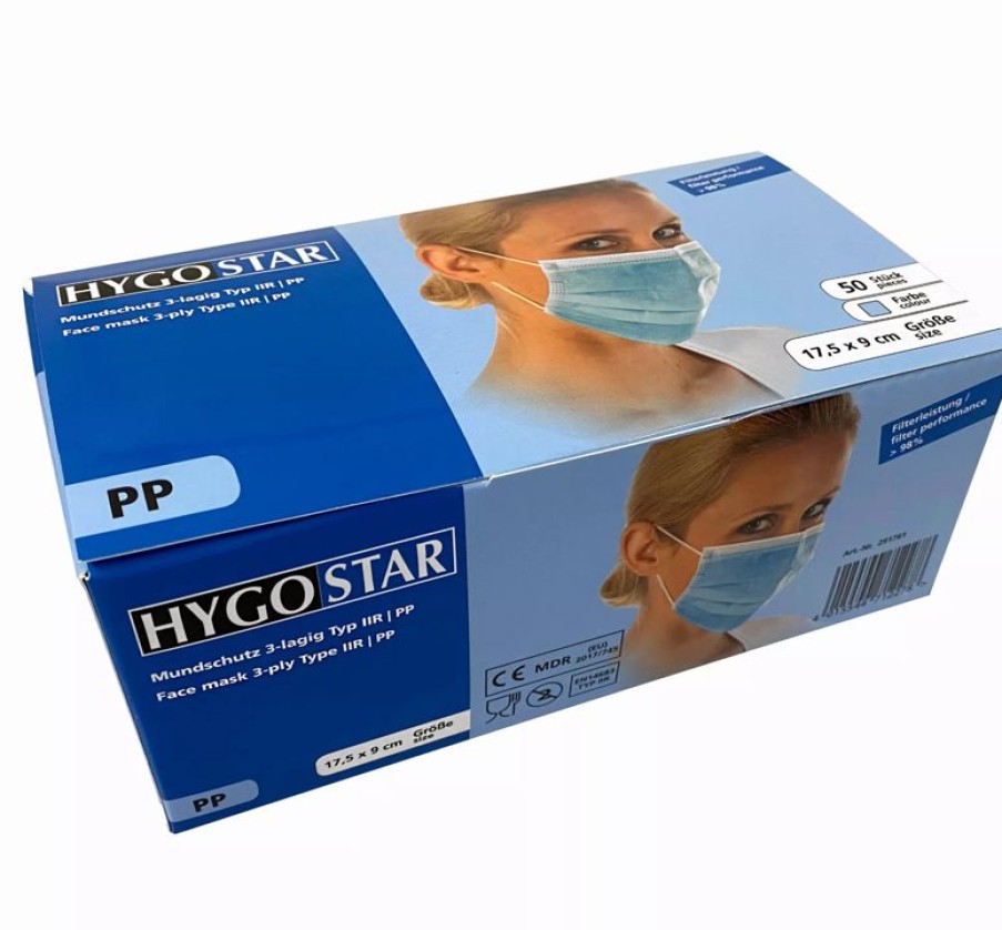 Servicepersonal Barstuff Reinigungszubehor & Hygiene | Mundschutz Op-Maske, 3-Lagig, Typ Iir (98%), Pp - Blau (50 Stk.)